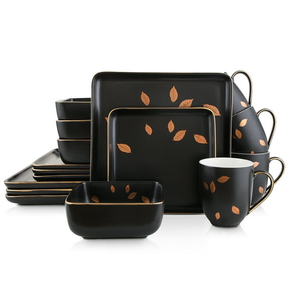 Stone Lain Jasper 16-Piece Dinnerware Set Porcelain, Black