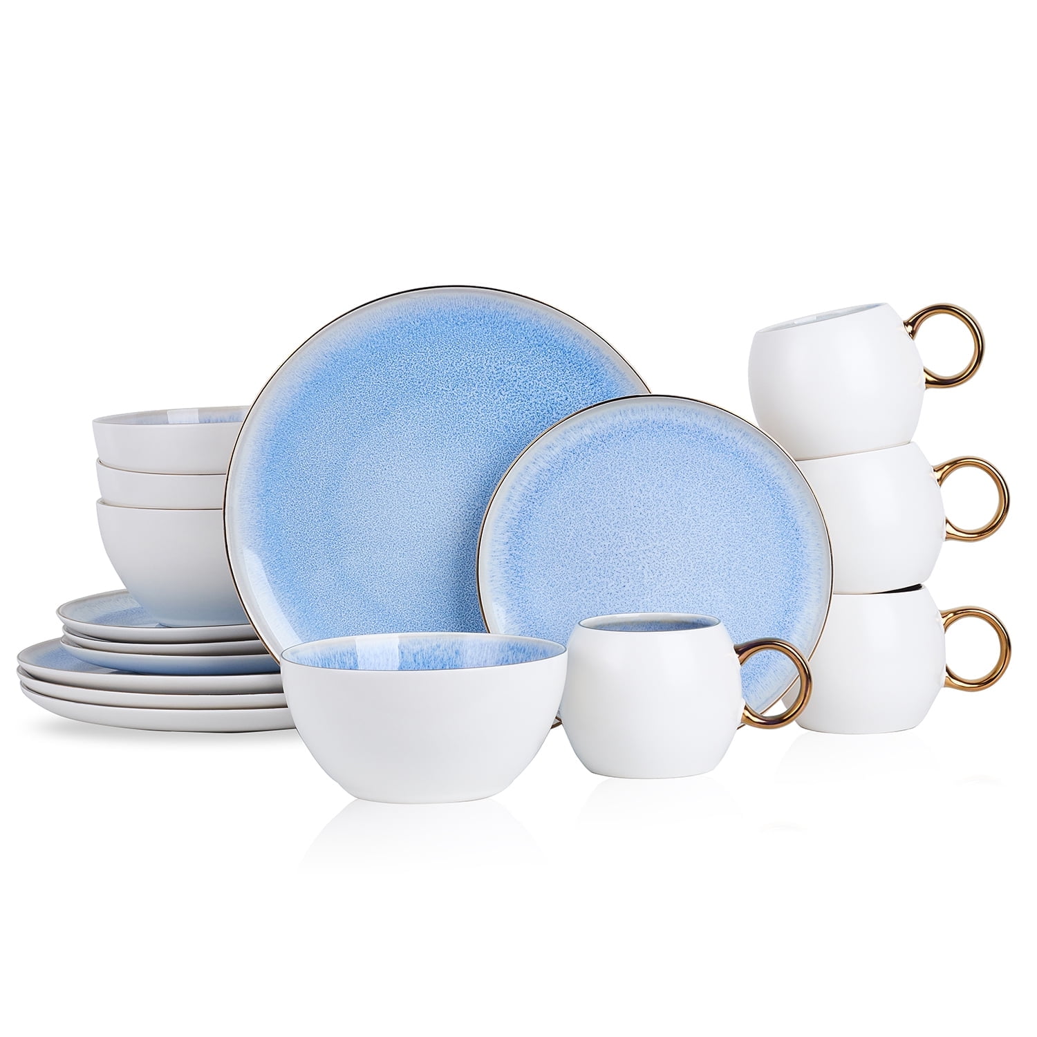Service de table 24 pièces, porcelaine bleue