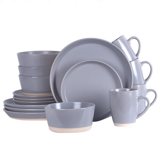 Stone + Lain Jules Stoneware Collection Dinnerware Set, 16-Piece Service for 4, Gray