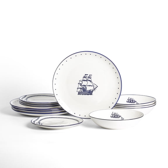 Stone Lain Knox Dinnerware Set Porcelain, Service for 4, 12-Piece, Blue