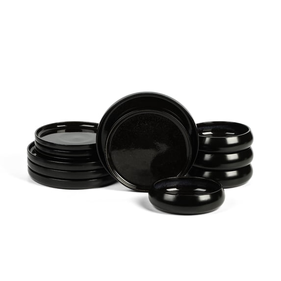 Stone Lain Lagoon Dinnerware Set Stoneware, 12-Piece, Service for 4, Black