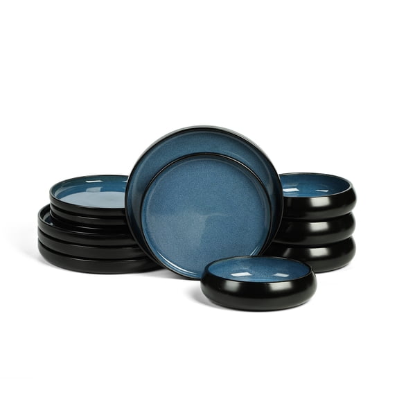 Stone Lain Lagoon 12-Piece Dinnerware Set Stoneware, Service for 4, Blue