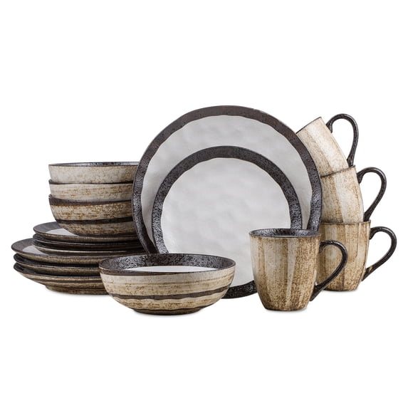 Stone Lain Lucy 16-Piece Modern Porcelain Dinnerware Set, Neutral Beige