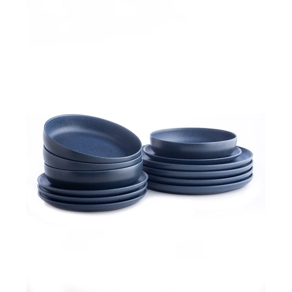 Stone Lain Macchio 12-Piece Dinnerware Set Stoneware, Blue Matte