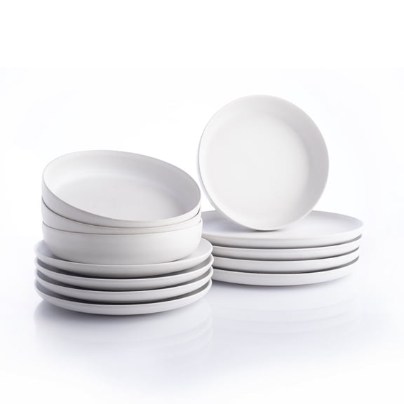 Stone Lain Macchio 12-Piece Dinnerware Set Stoneware, White Matte