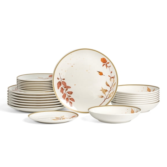 Stone Lain Maple 24-Piece Dinnerware Set Porcelain, Service for 8, White