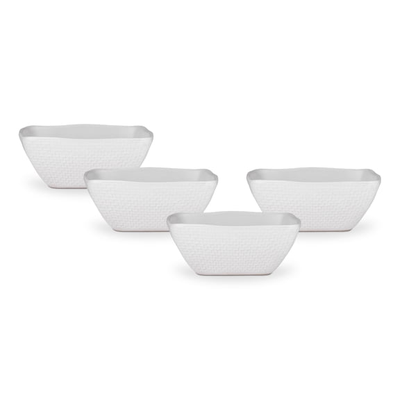 Stone Lain Olivia Stoneware Bowl Replacement Set, White with Embossed Basket Weave