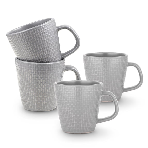 Stone Lain Olivia Stoneware Mug Replacement Set, Gray with Embossed Basket Weave