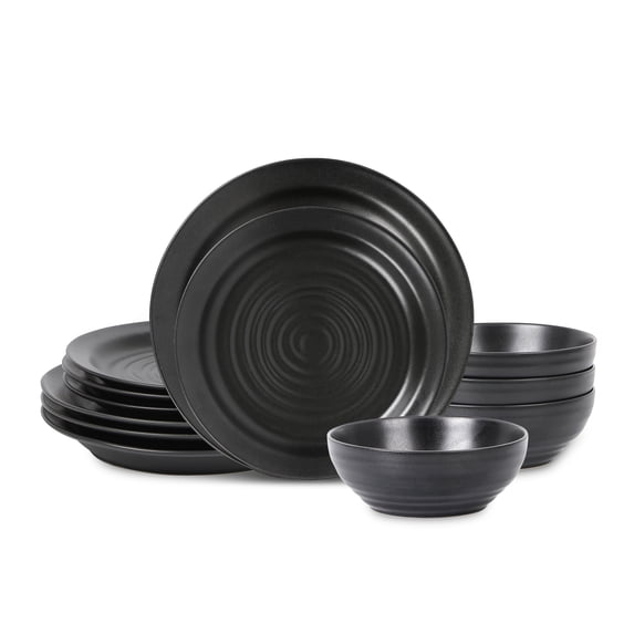 Stone Lain Orbit 12-Piece Dinnerware Set Stoneware, Charcoal