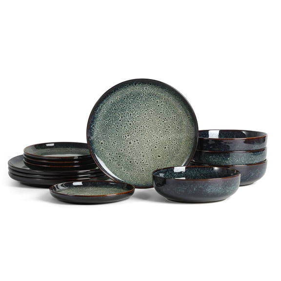 Stone Lain Remy 12-Piece Dinnerware Set Stoneware, Service for 4, Blue