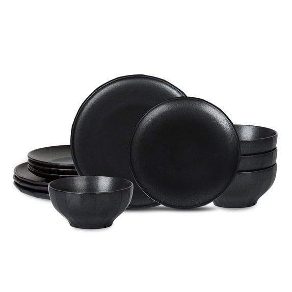 Stone Lain Rio 12-Piece Dinnerware Set Stoneware, Black