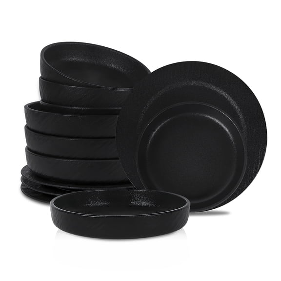Stone Lain Senso 12-Piece Dinnerware Set New Bone China, Black