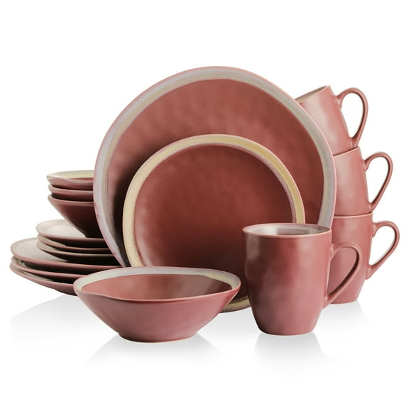 Stone + Lain Serafina Stoneware Collection Dinnerware Set, 32-Piece Service for 8, Wine