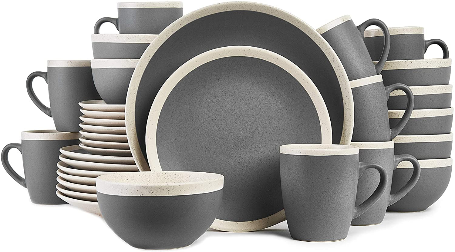 Gray and Cream Ceramic 32-Piece Dinnerware Set, Service for 8