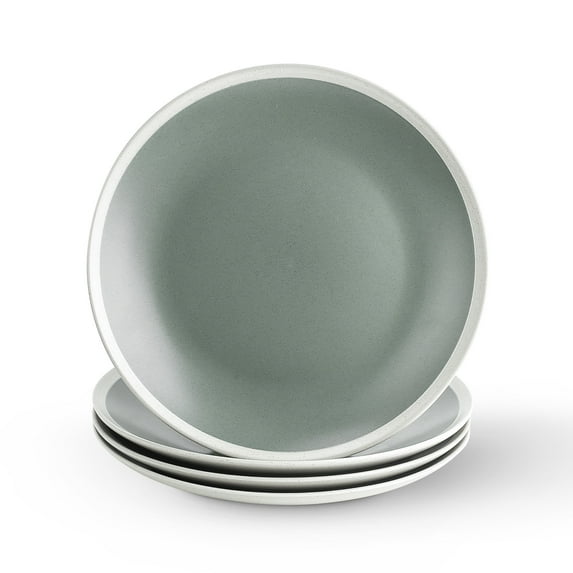 Stone Lain Serenity Rustic Stoneware Dinner Plate Replacements, 4 Count, Green and Cream