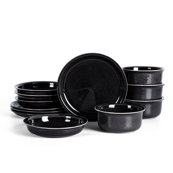 Stone Lain Slate 12-Piece Dinnerware Set Stoneware, Service for 4, Black