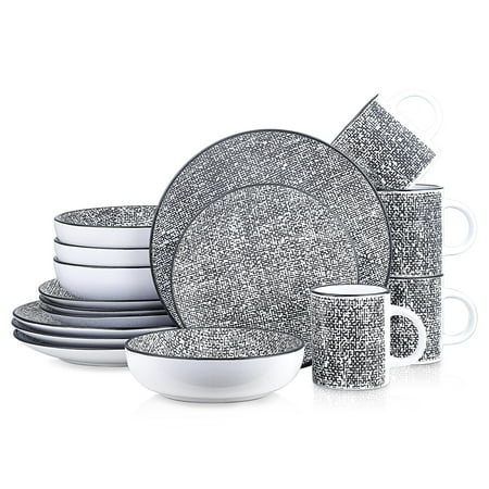 Stone Lain Sophie Rustic Stoneware Dinnerware Set for 4, Black and White Textured