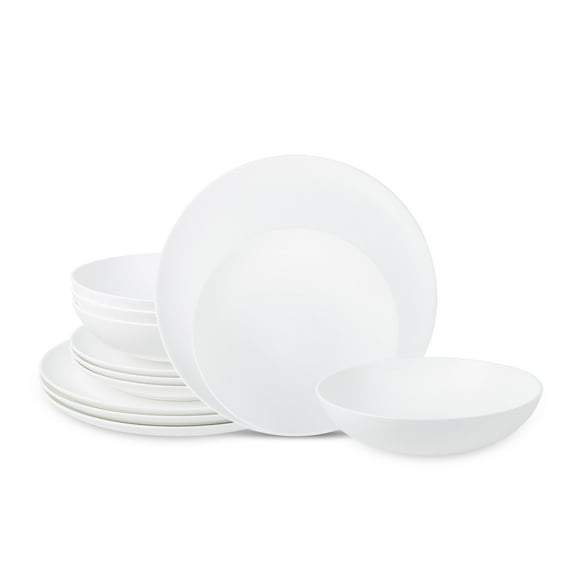 Stone Lain Taglio 12-Piece Dinnerware Set Bone China, Matte White
