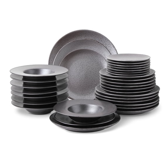 Stone Lain Valencia 32-Piece Dinnerware Set Porcelain, Metallic Grey