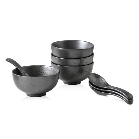 Stone Lain Valencia 8-Piece Service Bowl and Spoon Set Porcelain, Metallic Grey