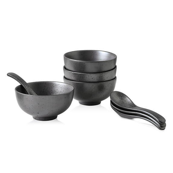 Stone Lain Valencia 8-Piece Service Bowl and Spoon Set Porcelain, Metallic Grey