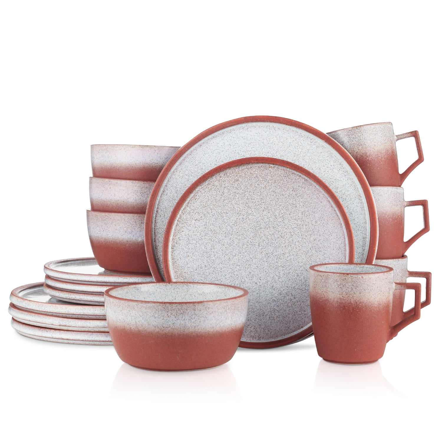 Vince Red and White Ceramic 16-Piece Dinnerware Set