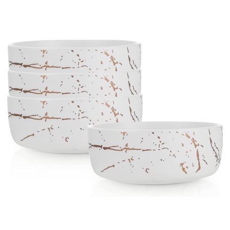 Stone Lain Zora Porcelain 4 Piece Bowl Set, Soup or Salad Serving Dishes, White & Gold