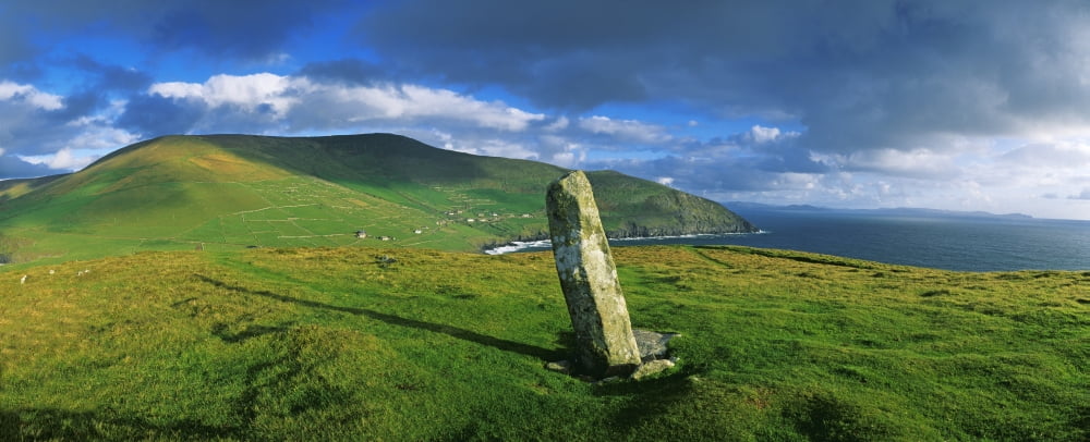 Stone On A Landscape Ogham Stone Dunmore Head Dingle Peninsula County Kerry Republic Of Ireland Canvas Art - The Irish Image Collection Design Pics (36 x 14)