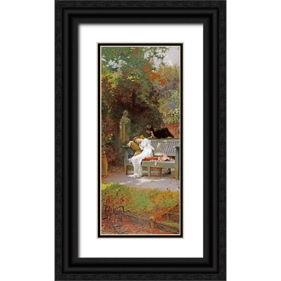 Stone, Marcus 10x18 Black Ornate Wood Framed with Double Matting Museum Art Print Titled - A Stolen Kiss
