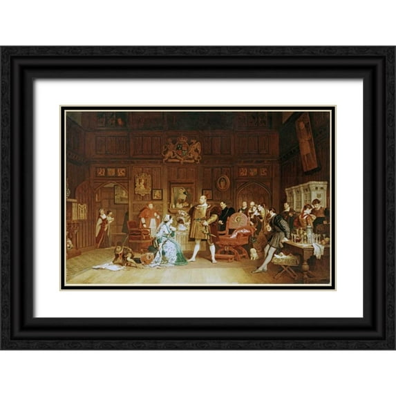 Stone, Marcus 18x13 Black Ornate Wood Framed with Double Matting Museum Art Print Titled - Henry VIII and Anne Boleyn Observed By Queen Katherine