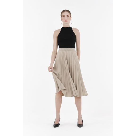 Stone Midi Thin Pleated Below the Knee Skirt