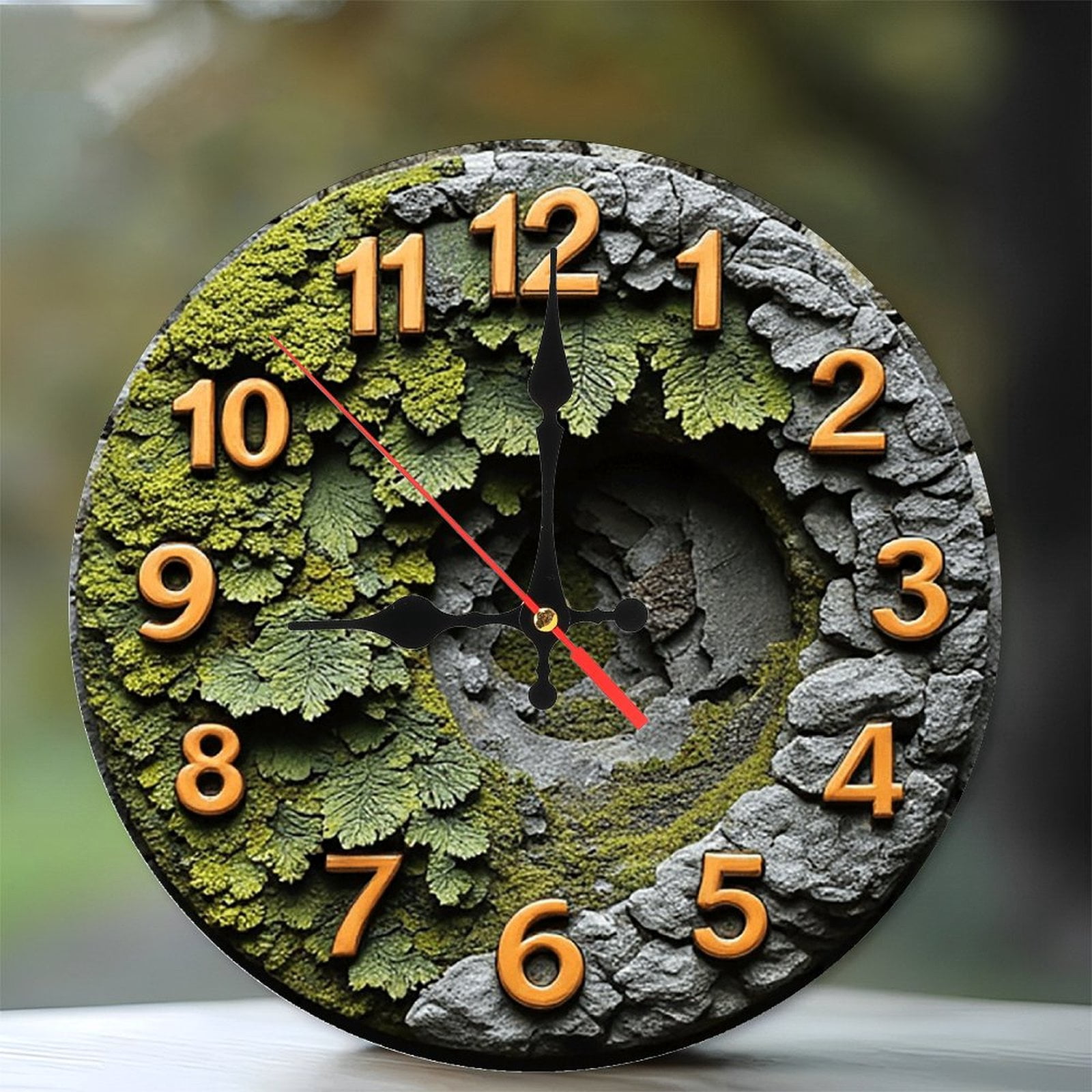 Stone Moss Wall Clock Rustic Home Decor 10-Inch Silent Wooden Wall ...