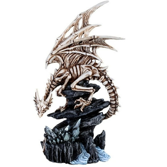 Stone Mountain Dominated by Skeleton Dragon Figurine 10.5 Inch New