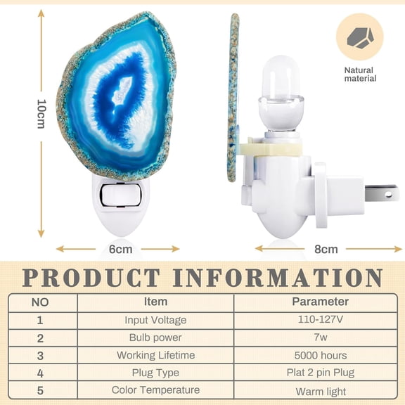 Stone Nightlight Plug into Wall Christmas Agate Night Light Agate Slice Light Crystal with Switch Home Decor Hallway Lights, Nightlight for Toilet Kitchen Bedroom(Blue)