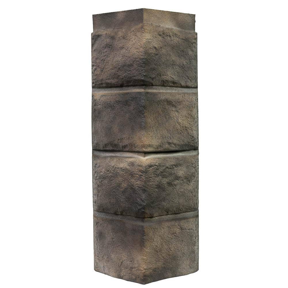 Stone PHC 6 in. x 18.5 in. Shadow Gray Plastic Premium Hand-Cut Stone Corner Trim Vinyl Siding (7.35 lin. ft./Box)