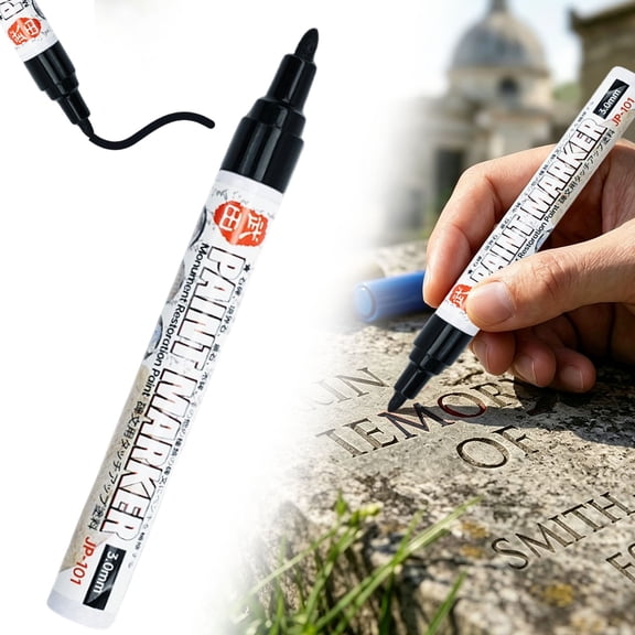 Stone Paint Marker, Waterproof Permanent Tombstone Touch-Up Pen, Weatherproof Scratch Repair Marker for Marble, Granite, Headstone Lettering & All-Purpose Stone Restoration,3MM