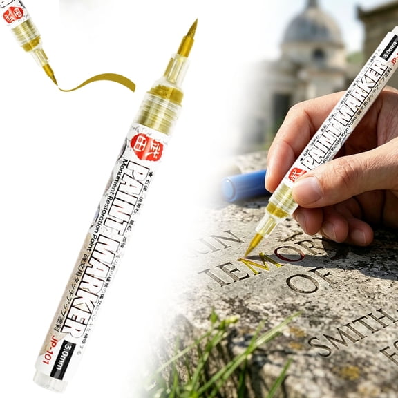 Stone Pattern Tip Paint Pen, 0.5-5MM Adjustable Line Width Soft Brush Head Paint Marker, Permanent Waterproof Acrylic Paint Pen for Outdoor Drawing, DIY Labeling on Wood/Rock/Glass/Metal/Plastic, C
