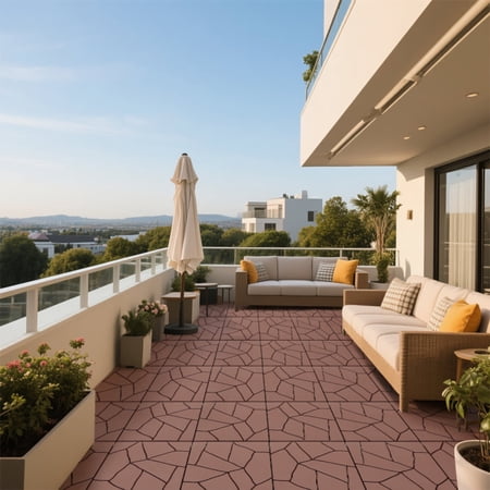 Stone Patterned Terrace Splicing Floor Tiles (44 Pieces Set) Indoor and Outdoor DIY Interlocking Deck Tiles