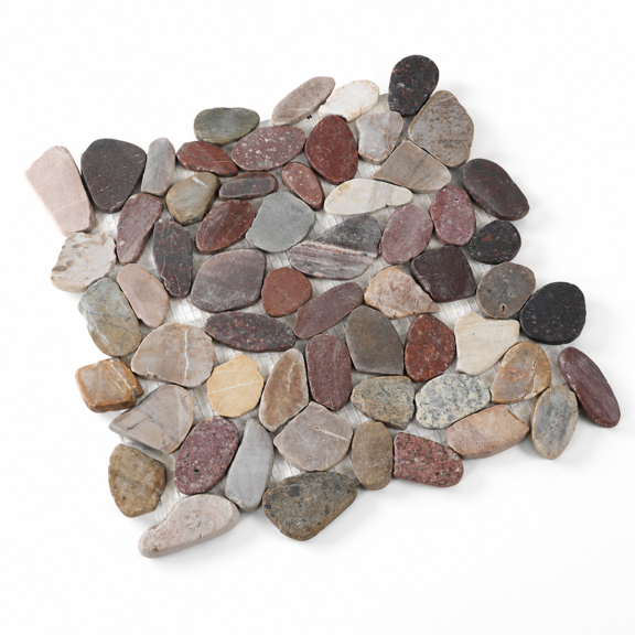 Stone Pebble Tile For Shower Floor Red Sliced 5 Sheets