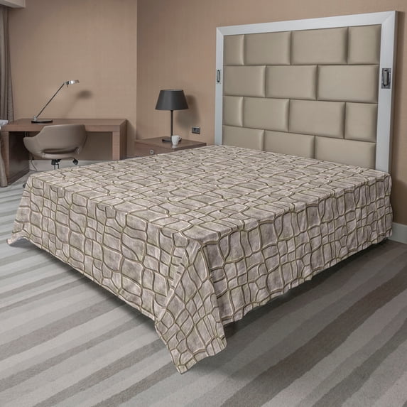 Ambesonne Stone Print Flat Bedding Sheet Soft Top Sheet, Rock Look Pattern Print, Queen, Pale Grey Camel