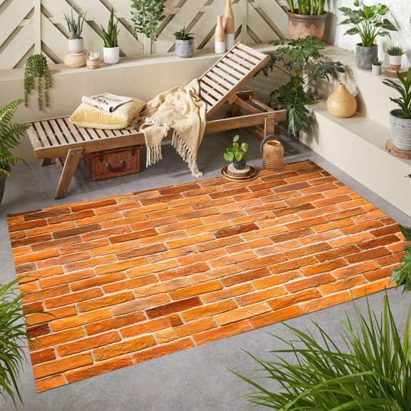 Stone Print Terracotta Area Rug, Art Deco Outdoor Design Carpet, Washable Non Slip Waterproof Durable, Patio Deck Balcony Backyard Camping Mat 5x8ft