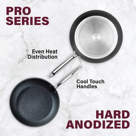 Stone Professional Frying Pan Set, Hard Anodized Ultra Nonstick 10 & 11.5 Pro Chef's Skillet Set, Surface Coated 3x and Infused with Minerals & Diamonds, Induction Capable