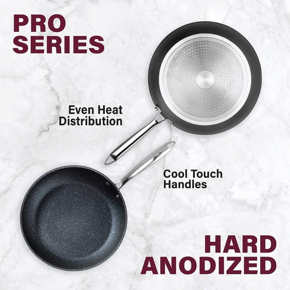 Stone Professional Frying Pan Set, Hard Anodized Ultra Nonstick 10 & 11.5 Pro Chef's Skillet Set, Surface Coated 3x and Infused with Minerals & Diamonds, Induction Capable
