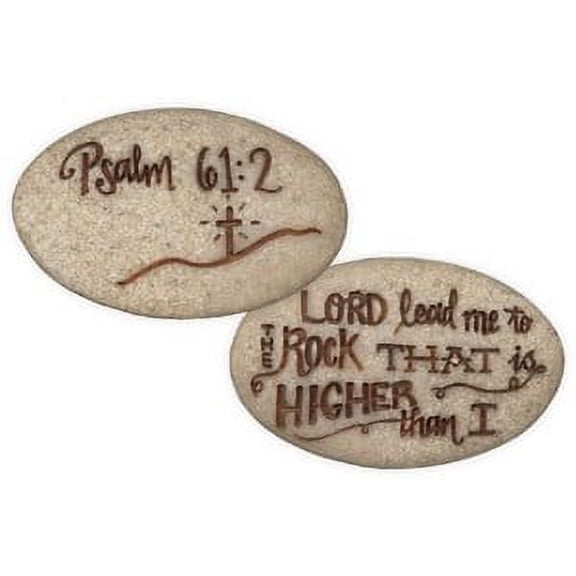 Stone-Psalm-Lord Lead Me To The Rock... Psalm 61:2 w/Cross (2")