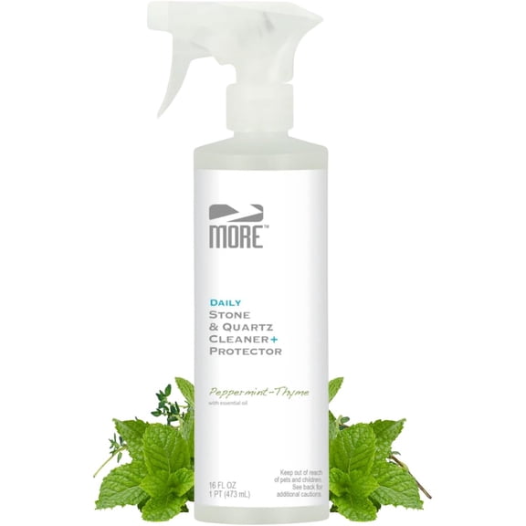 MORE Stone & Quartz Cleaner + Protector - Water-Based Surface Spray - Granite, Quartz & Marble Cleaner - For Kitchen & Bathroom Countertops & Floors - Peppermint-Thyme Essential Oil - Pint (16oz)