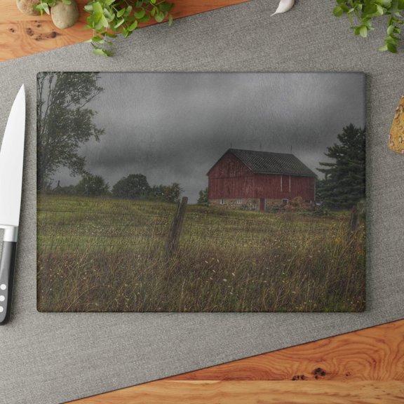 U R There Photography Stone Red Rustic Farmhouse Tempered-Glass Cutting Board 11"x 15"