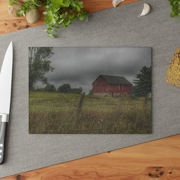 U R There Photography Stone Red Rustic Farmhouse Tempered-Glass Cutting Board 8"x 11"