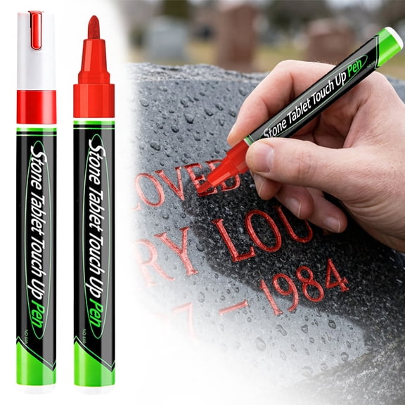 Stone Repair Marker Pen – Waterproof Metal Tip Ink Pen for Tombstone Letter Restoration, High Capacity Engraving Touch Up Tool, Heat & Weather Resistant Outdoor Memorial Lettering Kit, Red