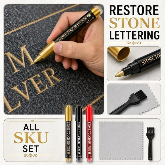 Stone Restoration Marker Pen, Chip Repair Pen for Tombstones, Outdoor Weatherproof Stone Paint Touch Up Pen, Cemetery Monument Lettering Gold Fill Marker, 6 Inch 1.8Ml Waterproof