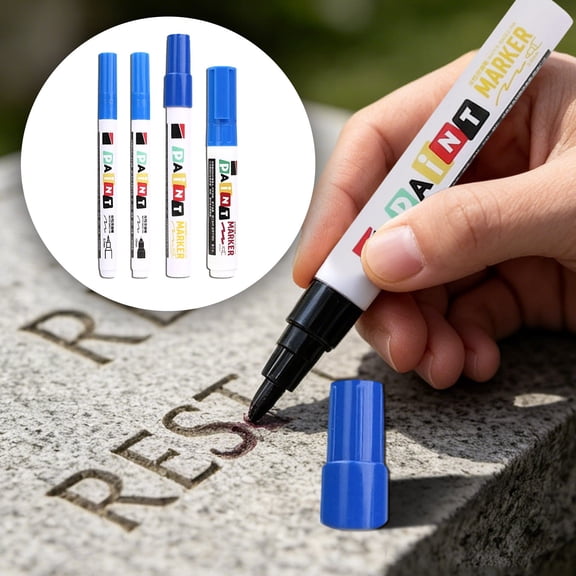 Stone Restoration Paint Pen Tombstone Marker Pen Waterproof Repair Marker for Headstone Lettering Engraving Refinish Outdoor Memorial Stone Concrete Surface 4 Pack